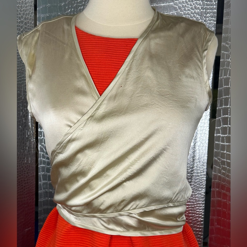 Michael Kors Vintage Metallic Gold Silver Wrap Top